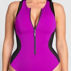 TA3 Surfy Sleeveless One-Piece Swimsuit Orchid Black XL Long NWT